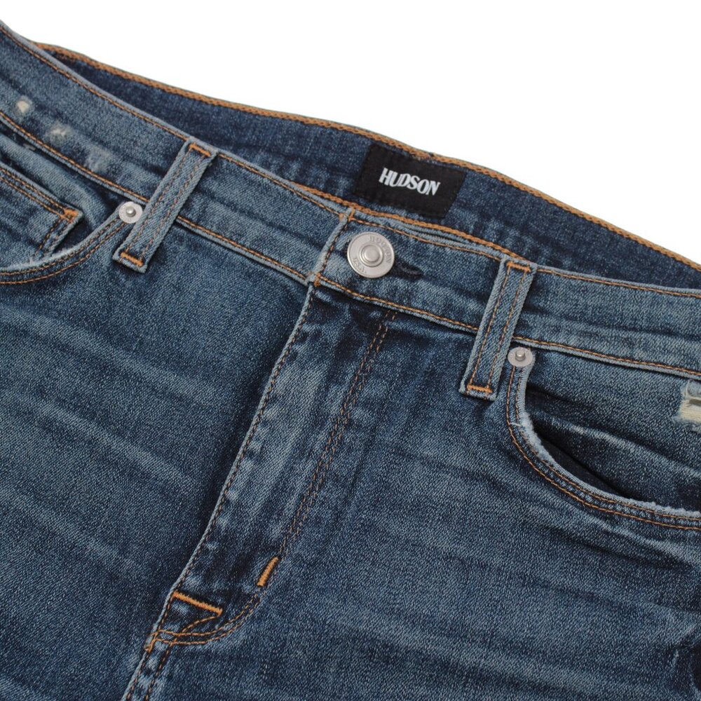 Hudson High Rise Zoeey Straight Cropped Jeans Size 28 Blue w/ Red Side Stripes